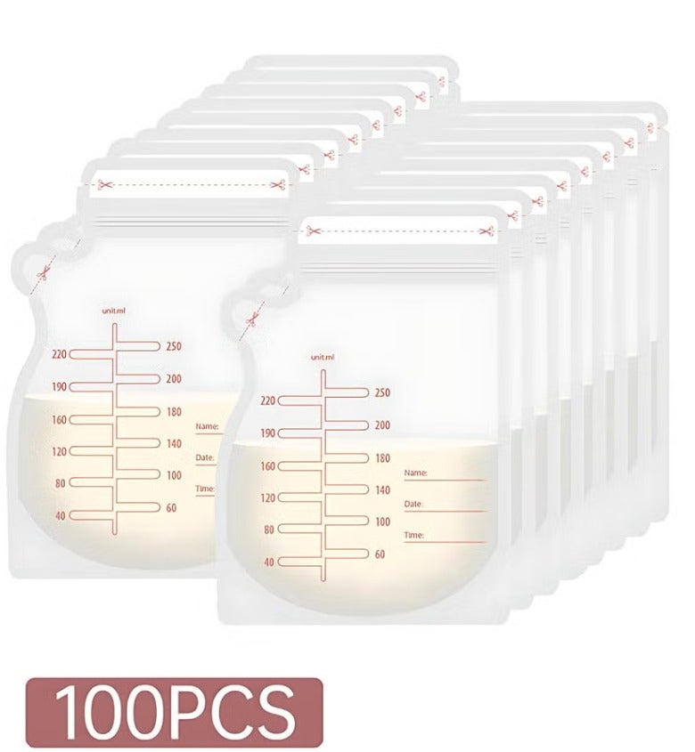 ColaBear Pack of 100Pcs 250ML Breastmilk Storage Bags Pre-Sterilized, Easy Pour Spout, BPA Free Self Standing Breastmilk Bags, Doubled Sealed Breast Milk Storing Bags - Image 1